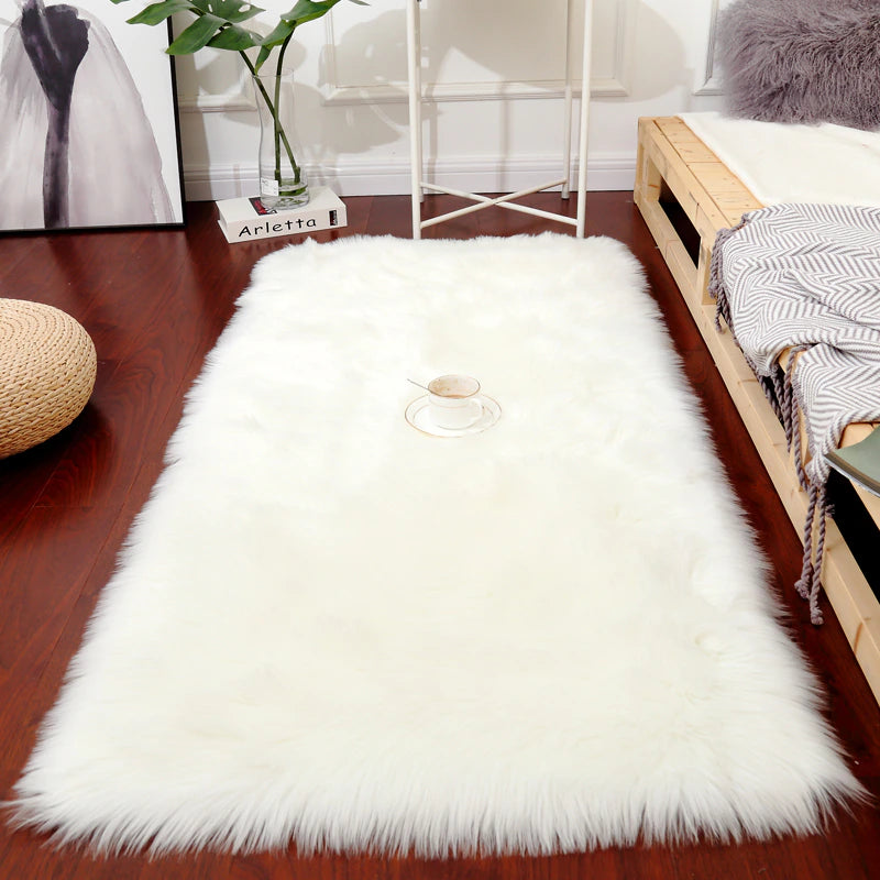 ALDO Home & Kitchen>Area Rugs>Carpet Luxury Super Soft Faux Sheepskin Fur White Area Rugs for Bedside Floor Mat Plush Sofa Cover Seat Pad for Bedroom