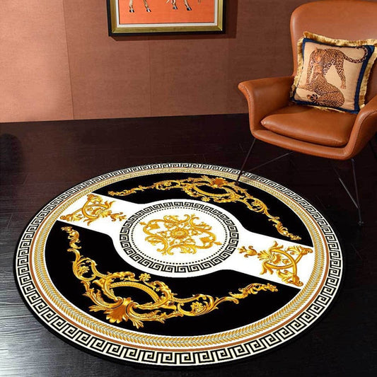 ALDO Home & Kitchen>Area Rugs>Carpet New 2.6 feet x  2.6 feet / Polyester / Black White and Gold Versace Style Black White and Gold Luxury Non-Slip Round  Rug Carpet