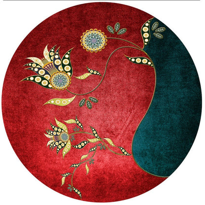 ALDO Home & Kitchen>Area Rugs>Carpet New 2.6 feet x  2.6 feet / Polyester / Black White Burgundy and Gold Luxury Art Far Eastern Style with Flowers Non-Slip Round Rug Carpet