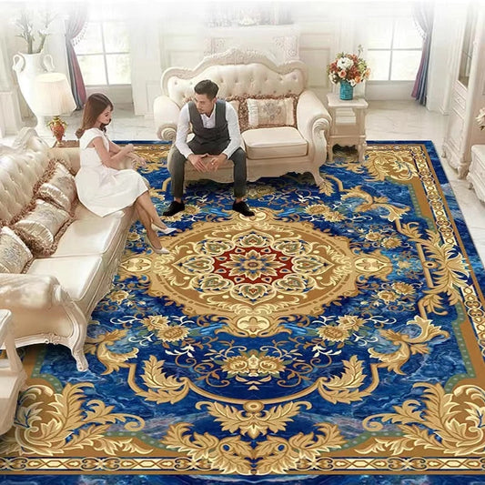 ALDO Home & Kitchen>Area Rugs>Carpet New 2 feet Wide x 3 feet Long / Polyester / Multicolor European Design Blue and Gold Flowers Luxury Non-Slip Rug Carpet