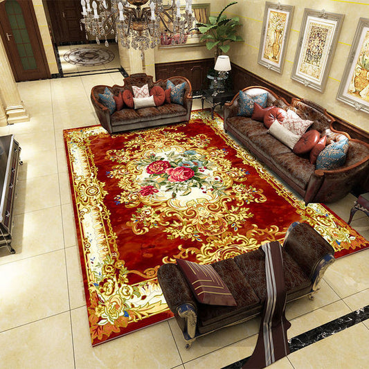 ALDO Home & Kitchen>Area Rugs>Carpet New 2 feet Wide x 3 feet Long / Polyester / Multicolor European Design Red Rose Flowers Luxury Non-Slip  Rug Carpet