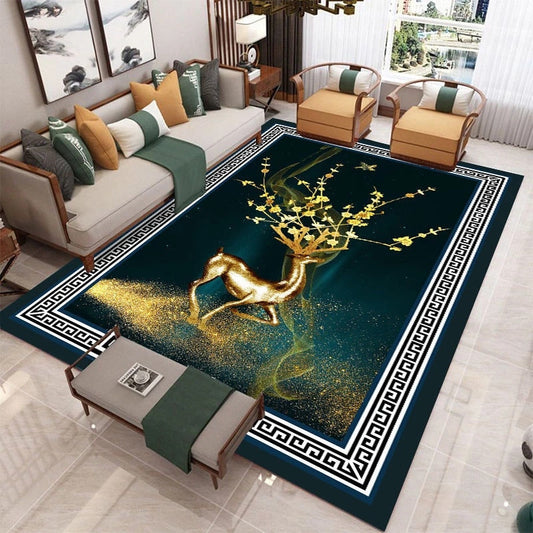 ALDO Home & Kitchen>Area Rugs>Carpet New 2 feet wide x 3 feet long / Polyester / Multicolor Modern 3D European Design Golden Dear Luxury Non-Slip  Rug Carpet