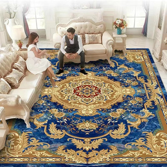 ALDO Home & Kitchen>Area Rugs>Carpet New 2 feet Wide x 3 feet Long / Polyester / Multicolor Modern Blue and Gold Flowers Luxury Non-Slip Rug Carpet