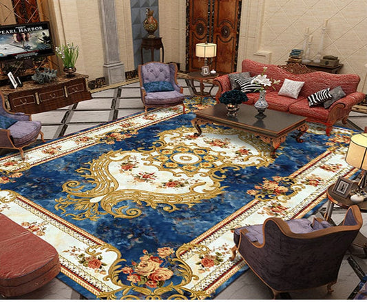 ALDO Home & Kitchen>Area Rugs>Carpet New 2 feet Wide x 3 feet Long / Polyester / Multicolor Royal Palace Blue Design Luxury Non-Slip  Rug Carpet