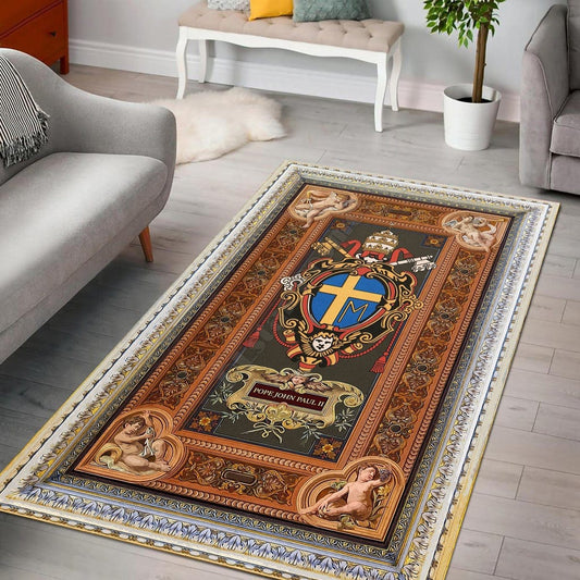 ALDO Home & Kitchen>Area Rugs>Carpet New 3 feet Wide x 4 Feet Long / Polyester / Multicolor Vatican Coat Of Arms For Pope John Paul II Christian 3 D Luxury Non-Slip Stain Resistant Rug Carpet