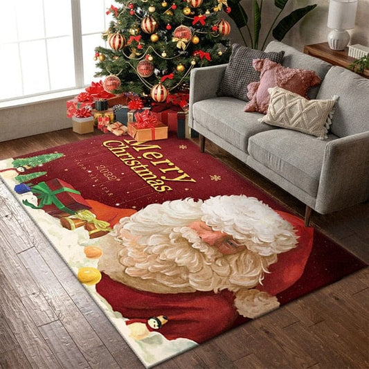 ALDO Home & Kitchen>Area Rugs>Carpet New 5 Ft Long 3.3 Ft Wide / Polyester / Red Santa Claus Marry Christmas Decoration Rug Carpet