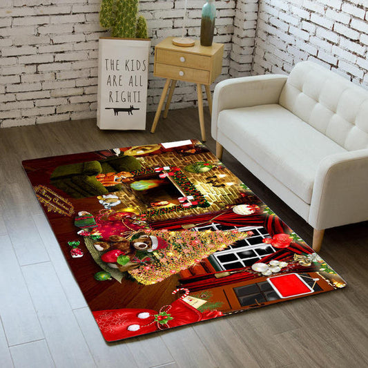 ALDO Home & Kitchen>Area Rugs>Carpet New 5 Ft Long 3.3 Ft Wide / Polysester / Red Marry Christmas Tree Decoration Rug Carpet