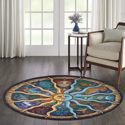 ALDO Home & Kitchen>Area Rugs>Carpet Zodiac Sun Tarot Cards Style Luxury Non-Slip Round Rug Carpet