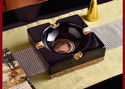 ALDO Home & Kitchen>Ashtray 01 Versace Style Hand Made Fine Ceramic Medusa Designer Ashtray With Real Gold leaf.