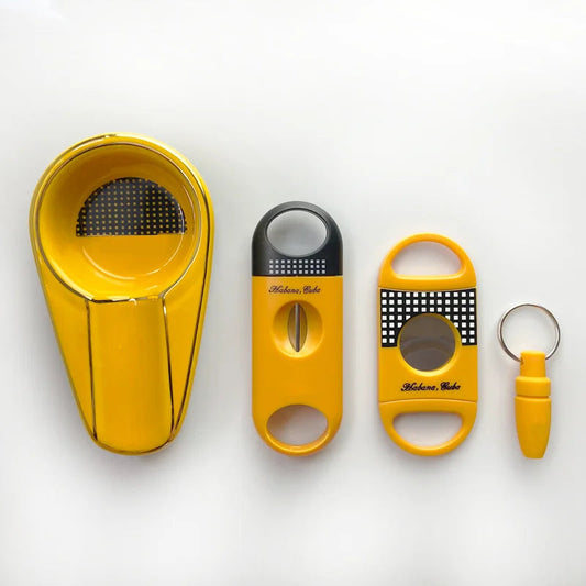 ALDO Home & Kitchen>Ashtray 4 piece set -Yellow Luxury Cohiba Designer Cigar Tools and Accessories Set