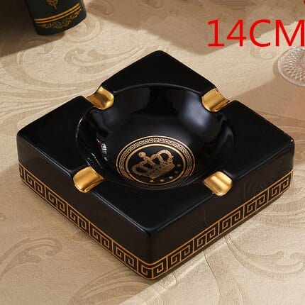 ALDO Home & Kitchen>Ashtray Black / 14 cm Versace Gold Crown Style Handmade Fine Ceramic Designer Ashtray With Real Gold Leaf