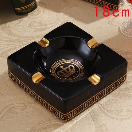 ALDO Home & Kitchen>Ashtray Black / 18 cm Versace Gold Crown Style Handmade Fine Ceramic Designer Ashtray With Real Gold Leaf