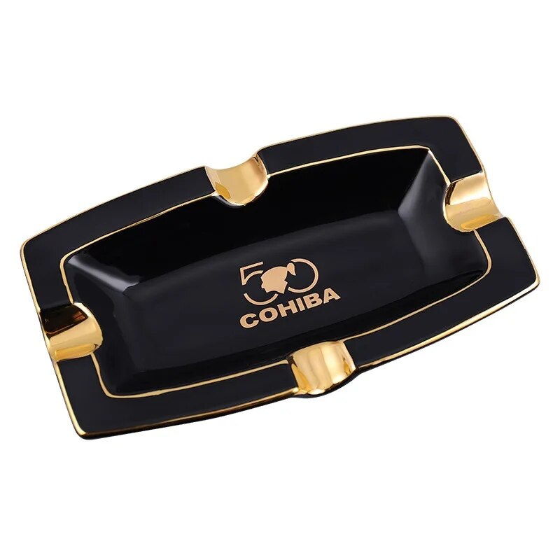 ALDO Home & Kitchen>Ashtray Black Luxury Hand Made Fine Ceramic Sigar and Cigarette Cohiba Yellow Ashtrays Exlusive New Design with Real Gold Leaf