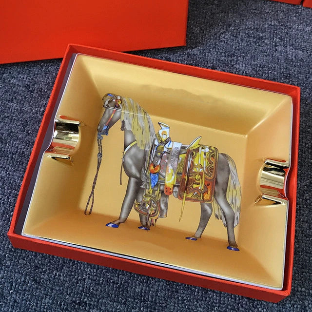 ALDO Home & Kitchen>Ashtray English Style Hand Made Fine Ceramic Horse Designer Ashtray With Real Gold leaf