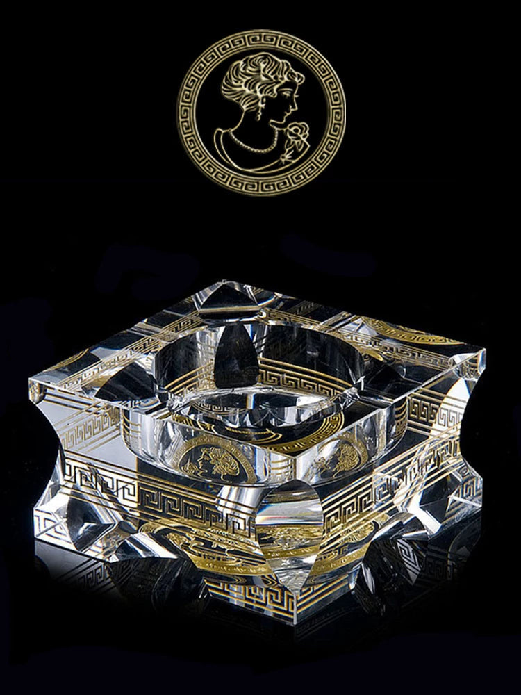 ALDO Home & Kitchen>Ashtray French Royal Style Hand Made Fine Led Free Cristal with Real Gold leaf Designer Ashtray