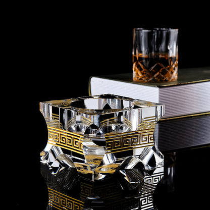 ALDO Home & Kitchen>Ashtray French Royal Style Hand Made Fine Led Free Cristal with Real Gold leaf Designer Ashtray