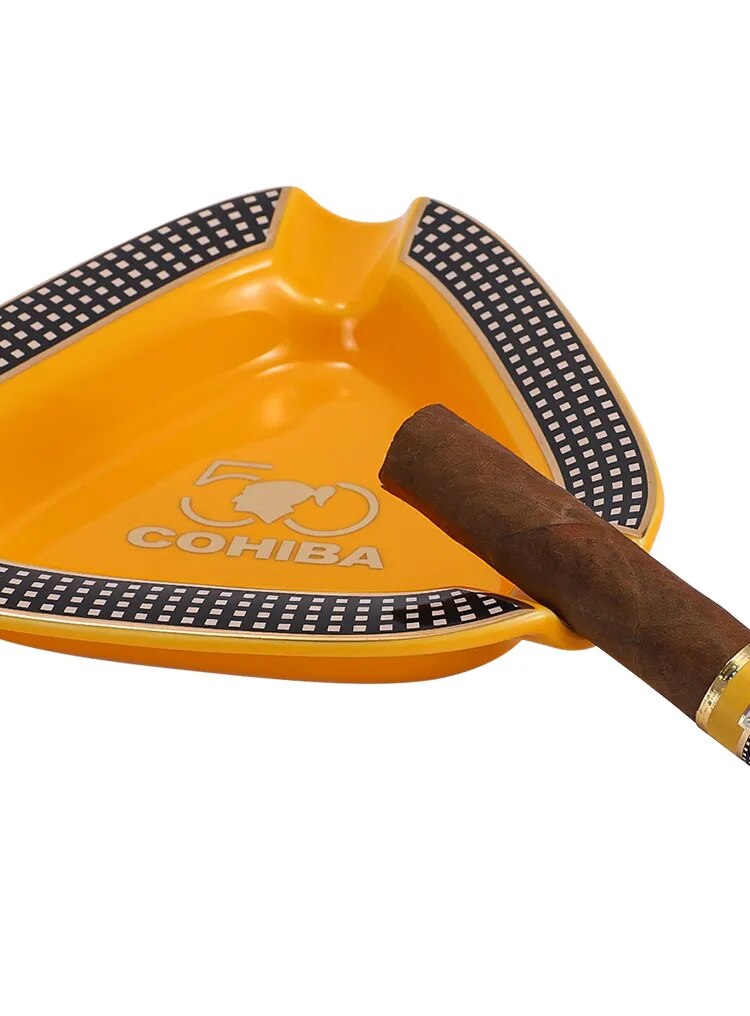 ALDO Home & Kitchen>Ashtray Hand Made Fine Ceramic Triangle Sigar and Cigarette Cohiba Yellow Ashtrays Exlusive Design by Nelson Alfonso