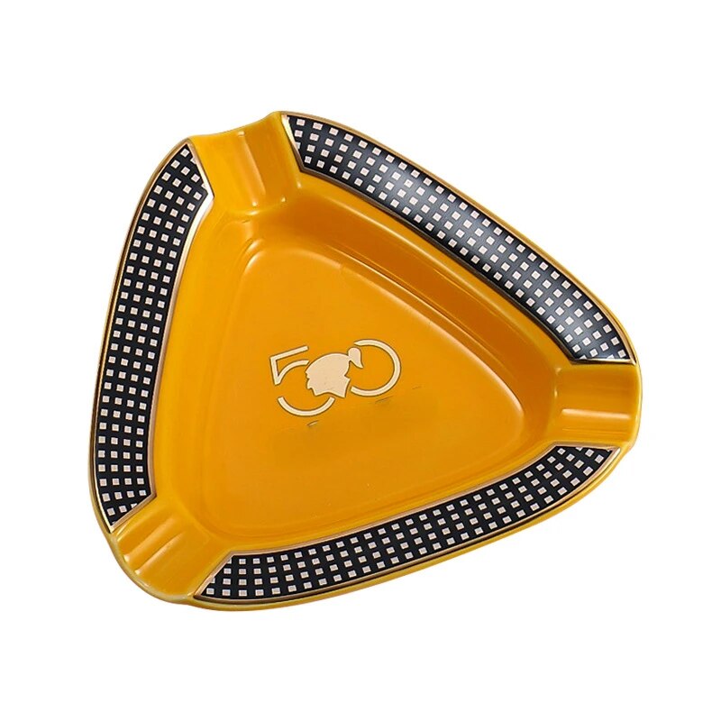 ALDO Home & Kitchen>Ashtray Hand Made Fine Ceramic Triangle Sigar and Cigarette Habanos S.A Yellow Ashtrays Exlusive Design by Nelson Alfonso