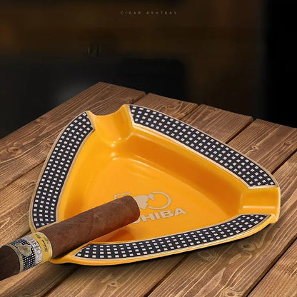 ALDO Home & Kitchen>Ashtray Hand Made Fine Ceramic Triangle Sigar and Cigarette Habanos S.A Yellow Ashtrays Exlusive Design by Nelson Alfonso