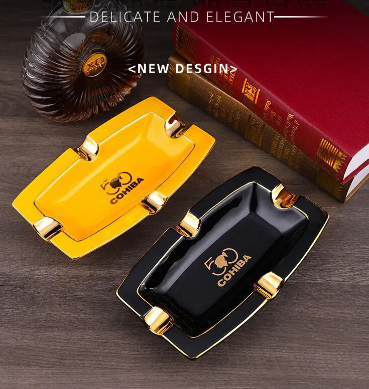 ALDO Home & Kitchen>Ashtray Luxury Hand Made Fine Ceramic Sigar and Cigarette Cohiba Yellow Ashtrays Exlusive New Design with Real Gold Leaf