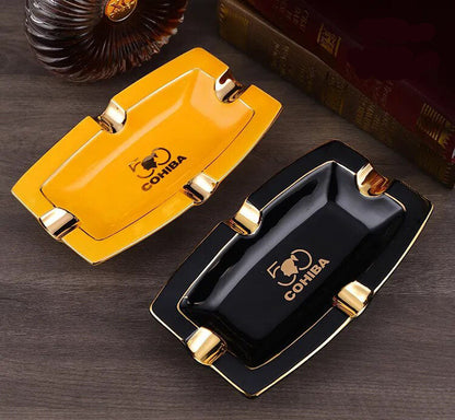 ALDO Home & Kitchen>Ashtray Luxury Hand Made Fine Ceramic Sigar and Cigarette Cohiba Yellow Ashtrays Exlusive New Design with Real Gold Leaf