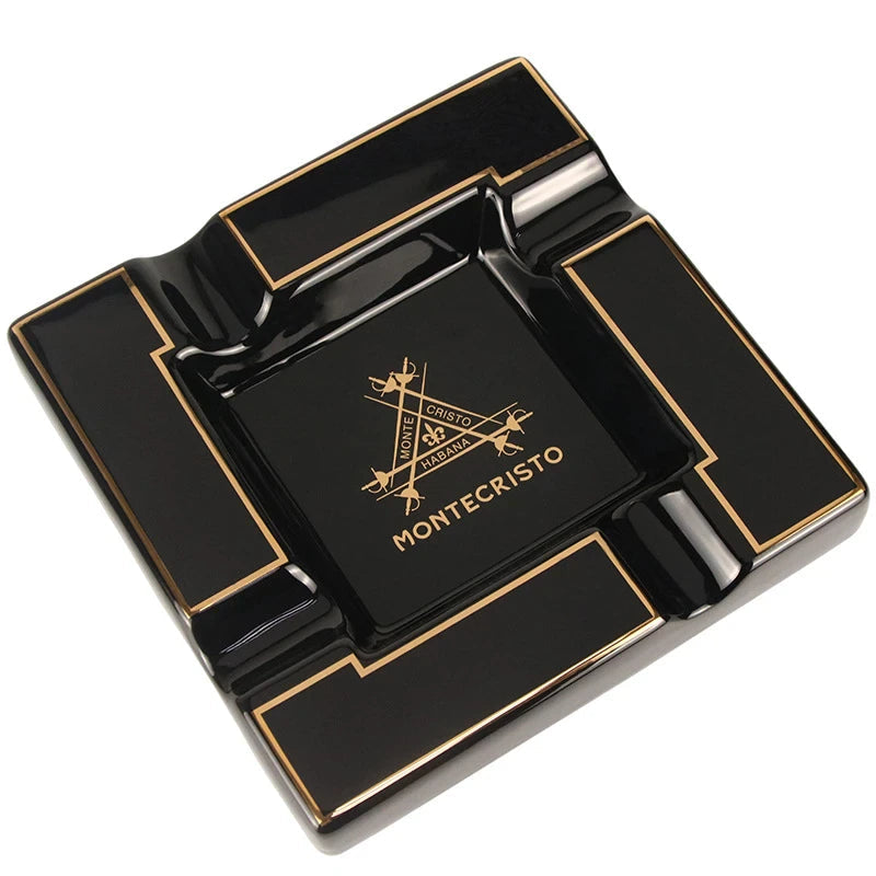 ALDO Home & Kitchen>Ashtray Luxury Style Hand Made Fine Ceramic Large Designer Cigars Montecristo Black Ashtrays With Real Gold Leaf