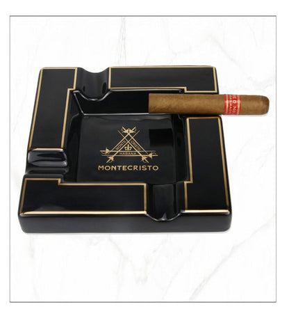 ALDO Home & Kitchen>Ashtray Luxury Style Hand Made Fine Ceramic Large Designer Cigars Montecristo Black Ashtrays With Real Gold Leaf