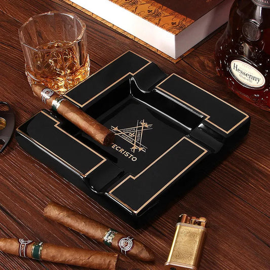 ALDO Home & Kitchen>Ashtray Luxury Style Hand Made Fine Ceramic Large Designer Cigars Montecristo Black Ashtrays With Real Gold Leaf