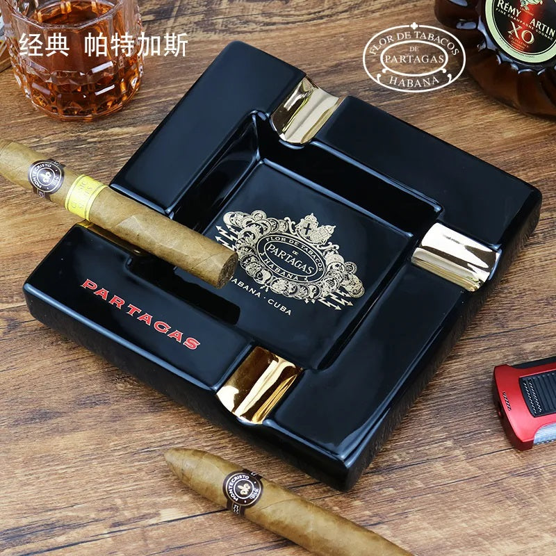 ALDO Home & Kitchen>Ashtray Luxury Style Hand Made Fine Ceramic Large Designer Cigars Partagas Black Ashtrays With Real Gold Leaf