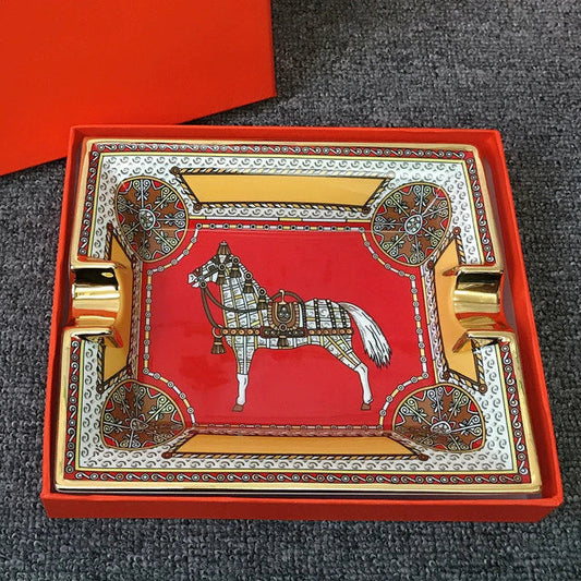 ALDO Home & Kitchen>Ashtray Style 1 / Ceramic English Style Hand Made Fine Ceramic Horse Designer Ashtray With Real Gold leaf