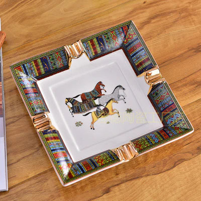 ALDO Home & Kitchen>Ashtray Style 4 / Ceramic English Style Hand Made Fine Ceramic Horse Designer Ashtray With Real Gold leaf