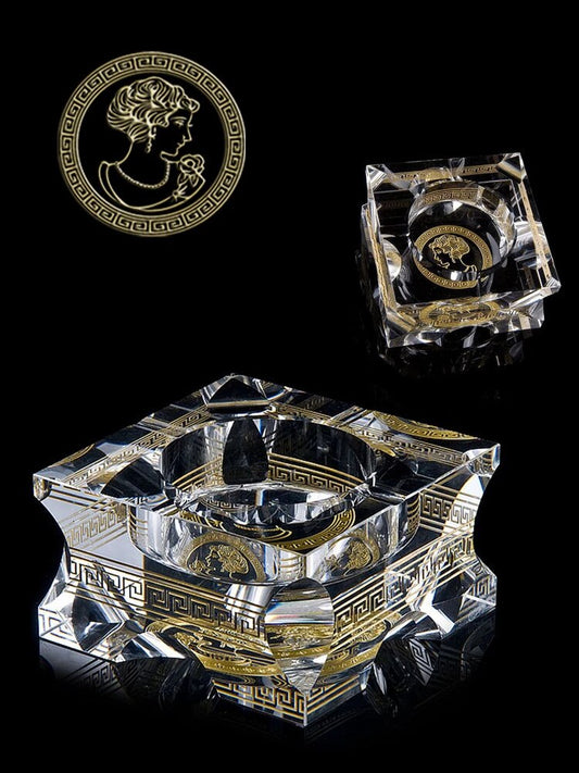 ALDO Home & Kitchen>Ashtray Style One / Led Free Crystal French Royal Style Hand Made Fine Led Free Cristal with Real Gold leaf Designer Ashtray