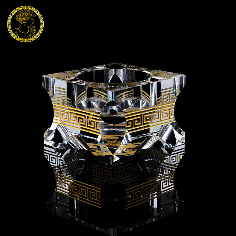 ALDO Home & Kitchen>Ashtray Style Two / Led Free Crystal French Royal Style Hand Made Fine Led Free Cristal with Real Gold leaf Designer Ashtray