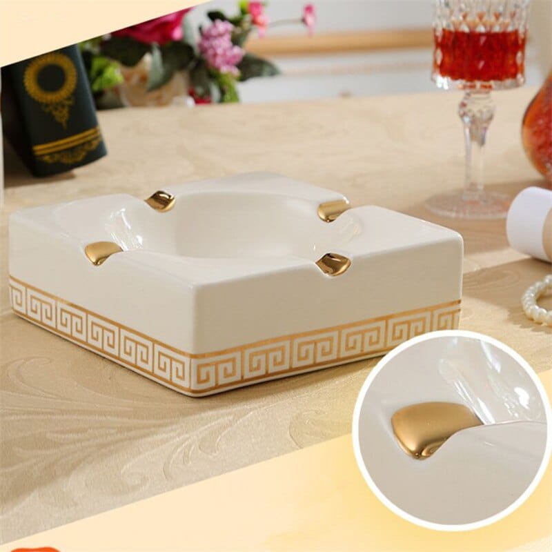 ALDO Home & Kitchen>Ashtray Versace Gold Crown Style Handmade Fine Ceramic Designer Ashtray With Real Gold Leaf