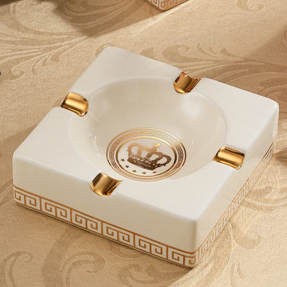 ALDO Home & Kitchen>Ashtray Versace Gold Crown Style Handmade Fine Ceramic Designer Ashtray With Real Gold Leaf