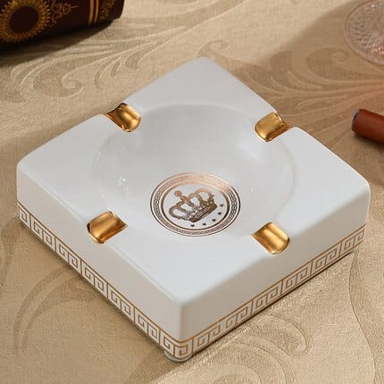 ALDO Home & Kitchen>Ashtray Versace Gold Crown Style Handmade Fine Ceramic Designer Ashtray With Real Gold Leaf