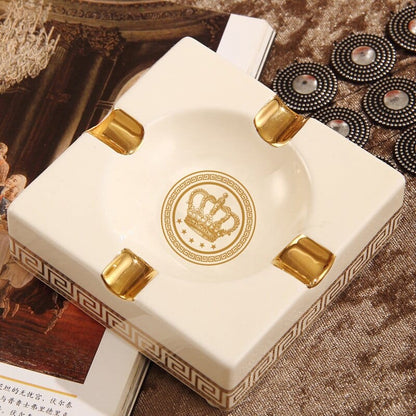 ALDO Home & Kitchen>Ashtray Versace Gold Crown Style Handmade Fine Ceramic Designer Ashtray With Real Gold Leaf