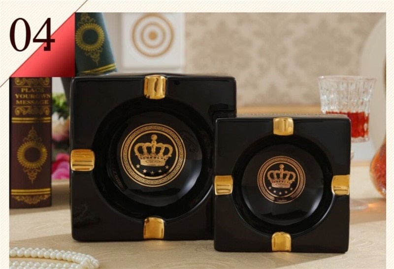 ALDO Home & Kitchen>Ashtray Versace Gold Crown Style Handmade Fine Ceramic Designer Ashtray With Real Gold Leaf