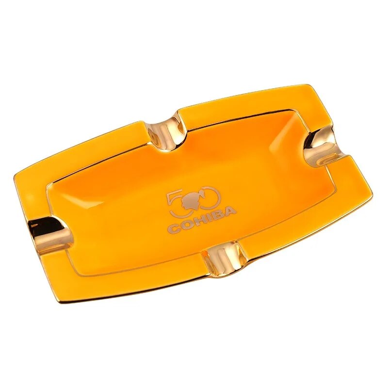 ALDO Home & Kitchen>Ashtray Yellow Luxury Hand Made Fine Ceramic Sigar and Cigarette Cohiba Yellow Ashtrays Exlusive New Design with Real Gold Leaf