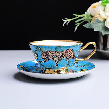 ALDO Home & Kitchen>Cups, Mugs, & Saucers blue 220ml Exquisite Luxury Royal Queen Bone China Beautiful Forest Jaguar Design Coffee and Tea Mugs and Cups Set