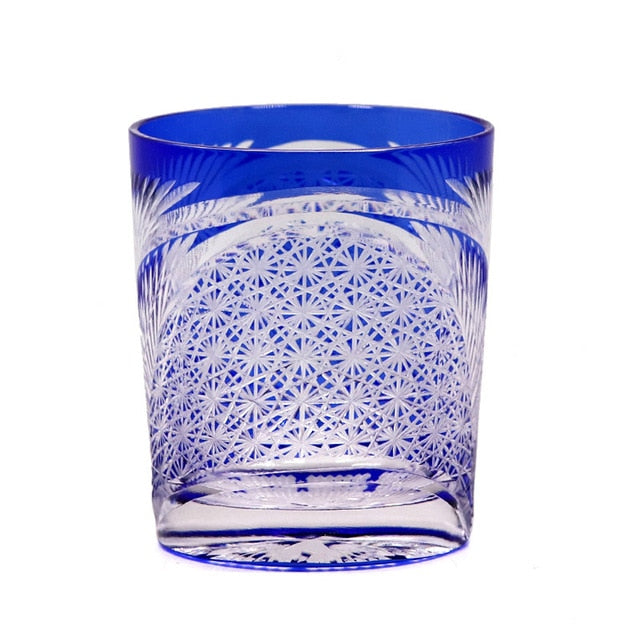 ALDO Home & Kitchen>Cups, Mugs, & Saucers Blue Exquisite Unique Japanese Edo Kiriko Style Hand Cut and Blown Crystal 9 Ounces Wishky Cocktail and Vodka Glasses
