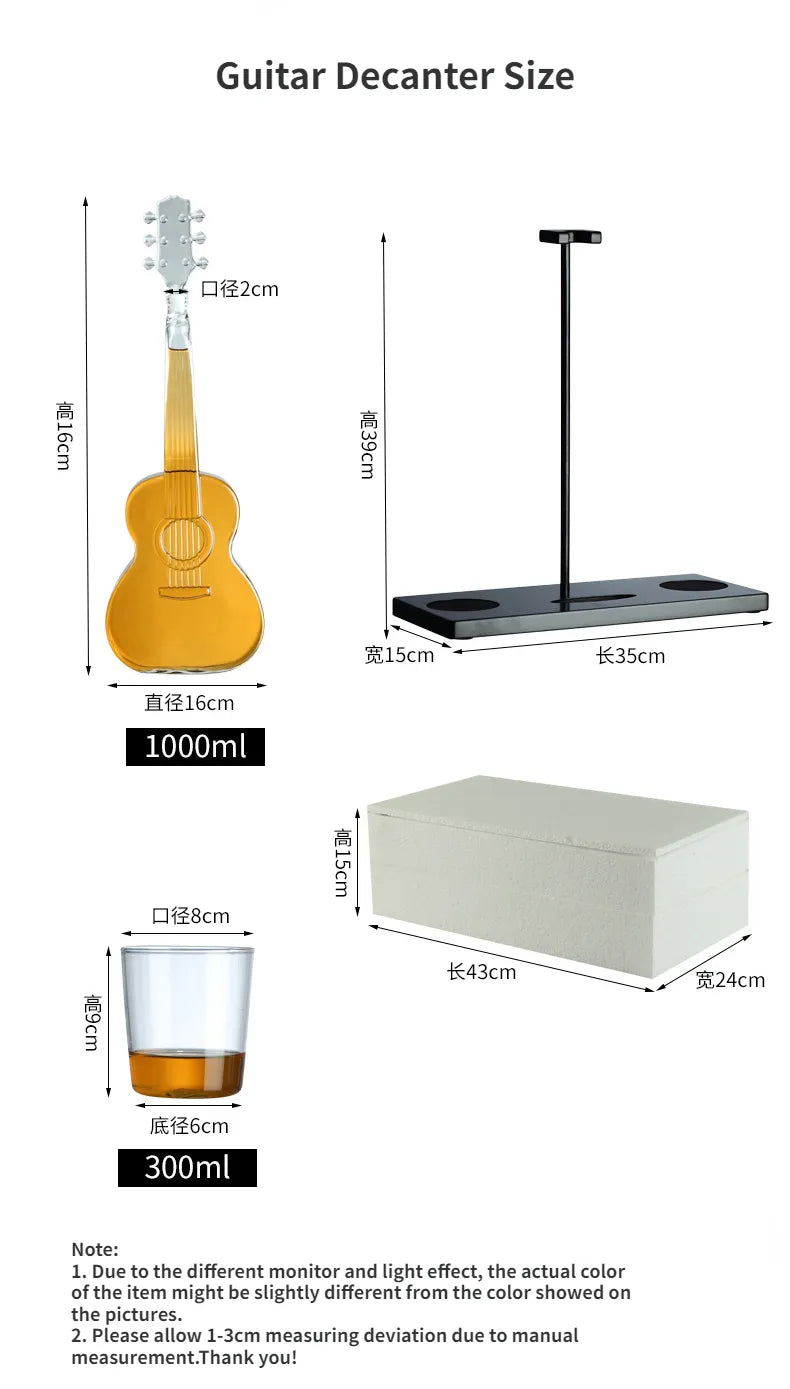 ALDO Home & Kitchen>Cups, Mugs, & Saucers Crystal Led Free Glass Gutar Decanter Bottle Two  Glasses and Holder Set For Liquor Wine Whisky Vodka