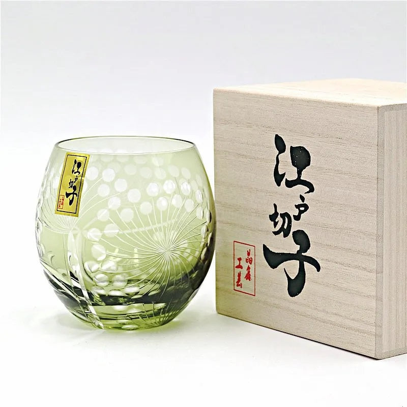 ALDO Home & Kitchen>Cups, Mugs & Saucers Green / Lead Free Crystal Luxury Japanese Ado Kiriko Style Hand Cut and Blown Crystal Glass for Whisky Vodka Cocktail with Wooden Gift Box
