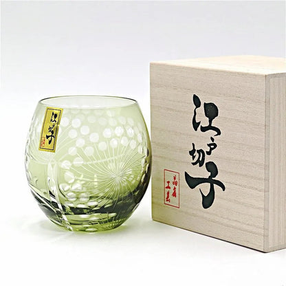 ALDO Home & Kitchen>Cups, Mugs & Saucers Green / Lead Free Crystal Luxury Japanese Ado Kiriko Style Hand Cut and Blown Crystal Glass for Whisky Vodka Cocktail with Wooden Gift Box