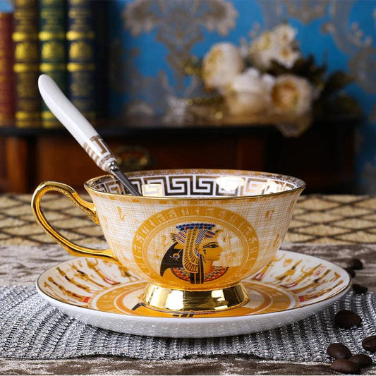 ALDO Home & Kitchen>Cups, Mugs, & Saucers Nefertiti Quin of Egypt / Porcelain / Please see pictures attached with sizes Porcelain Coffee or Tea Cup Gold Plated Legends of Egypt with Saucer and Spoon 24 Karat Gold Plated
