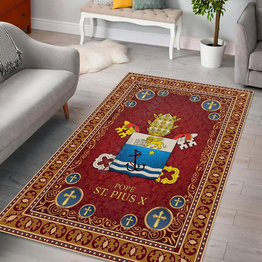 ALDO Home & Kitchen>Cups, Mugs, & Saucers New 3 feet Wide x 4 Feet Long / Polyester / Multicolor Luxury Non-Slip Stain Resistant Rug Carpet Vatican Coat Of Arms For Pope ST. Pius X Christian