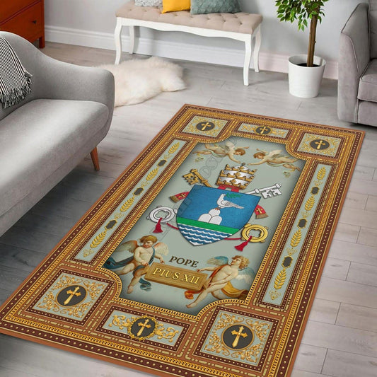 ALDO Home & Kitchen>Cups, Mugs, & Saucers New 3 feet Wide x 4 Feet Long / Polyester / Multicolor Vatican Coat Of Arms For Pope Pius XII Christian 3 D Luxury Non-Slip Stain Resistant Rug Carpet