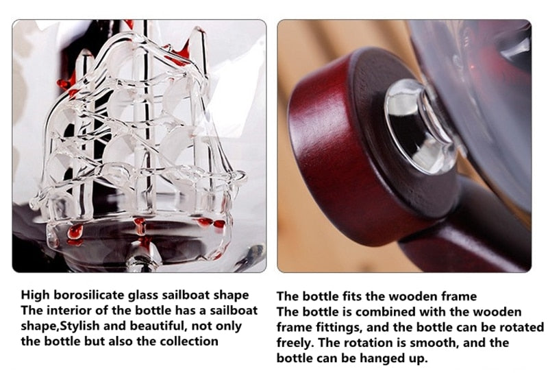 ALDO Home & Kitchen>Cups, Mugs, & Saucers New / Borosilicate Glass / 5" W x 9.5" Inches long Globe Crystal Led Free Glass Decanter Bottle With Ship Inside Two Glasses and Holder Set For Liquor Wine Whisky Vodka