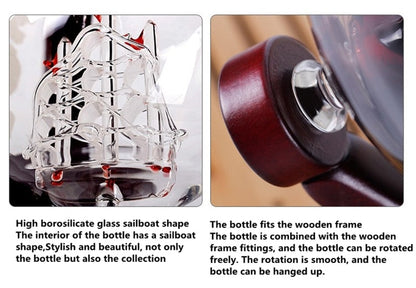 ALDO Home & Kitchen>Cups, Mugs, & Saucers New / Borosilicate Glass / 5" W x 9.5" Inches long Globe Crystal Led Free Glass Decanter Bottle With Ship Inside Two Glasses and Holder Set For Liquor Wine Whisky Vodka