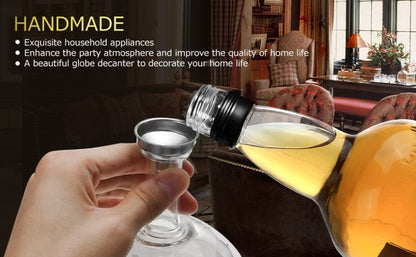 ALDO Home & Kitchen>Cups, Mugs, & Saucers New / Borosilicate Glass / 5" W x 9.5" Inches long Globe Crystal Led Free Glass Decanter Bottle With Ship Inside Two Glasses and Holder Set For Liquor Wine Whisky Vodka